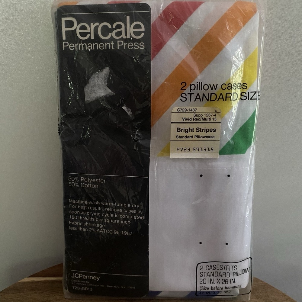 Vintage Percale Bright Stripes 2 Standard Pillowcases JCPenney New Sealed
